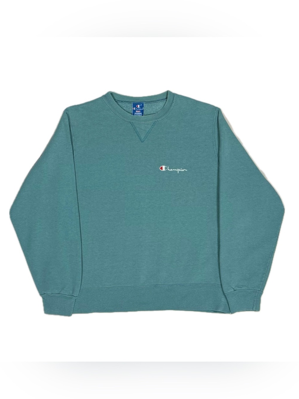 Vtg 90s USA Made Champion Teal Turquoise Green Crewneck Sweatshirt Women Large